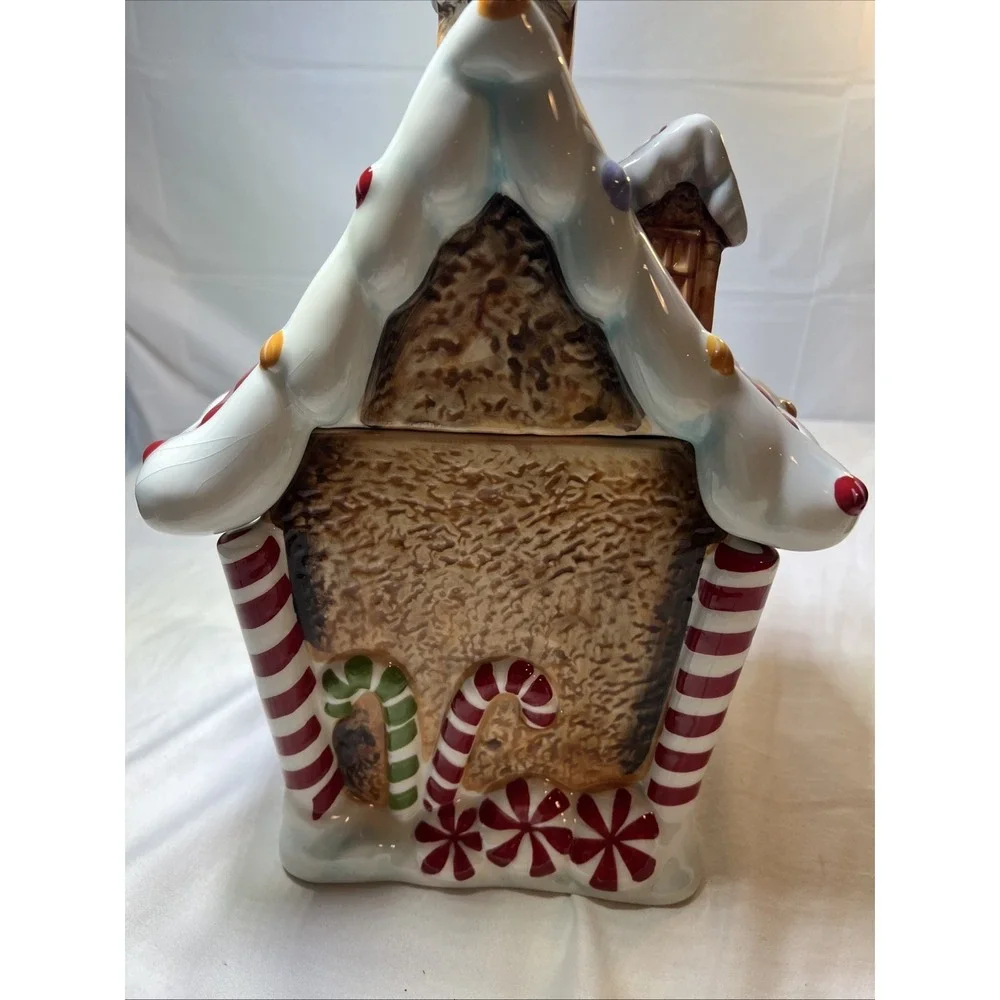 Ceramic Gingerbread House Christmas Seasonal cookie jar , Multicolor Glossy